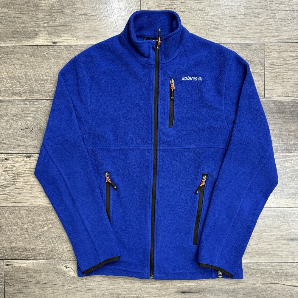 Solaris Fleece Jacket Mens Small Blue Full Zip Mock Neck Pockets Outdoors Casual